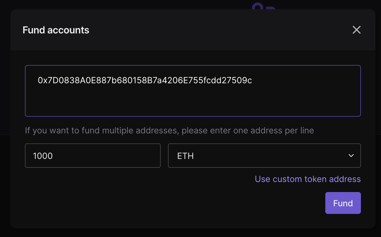 Fund wallet on Private Network