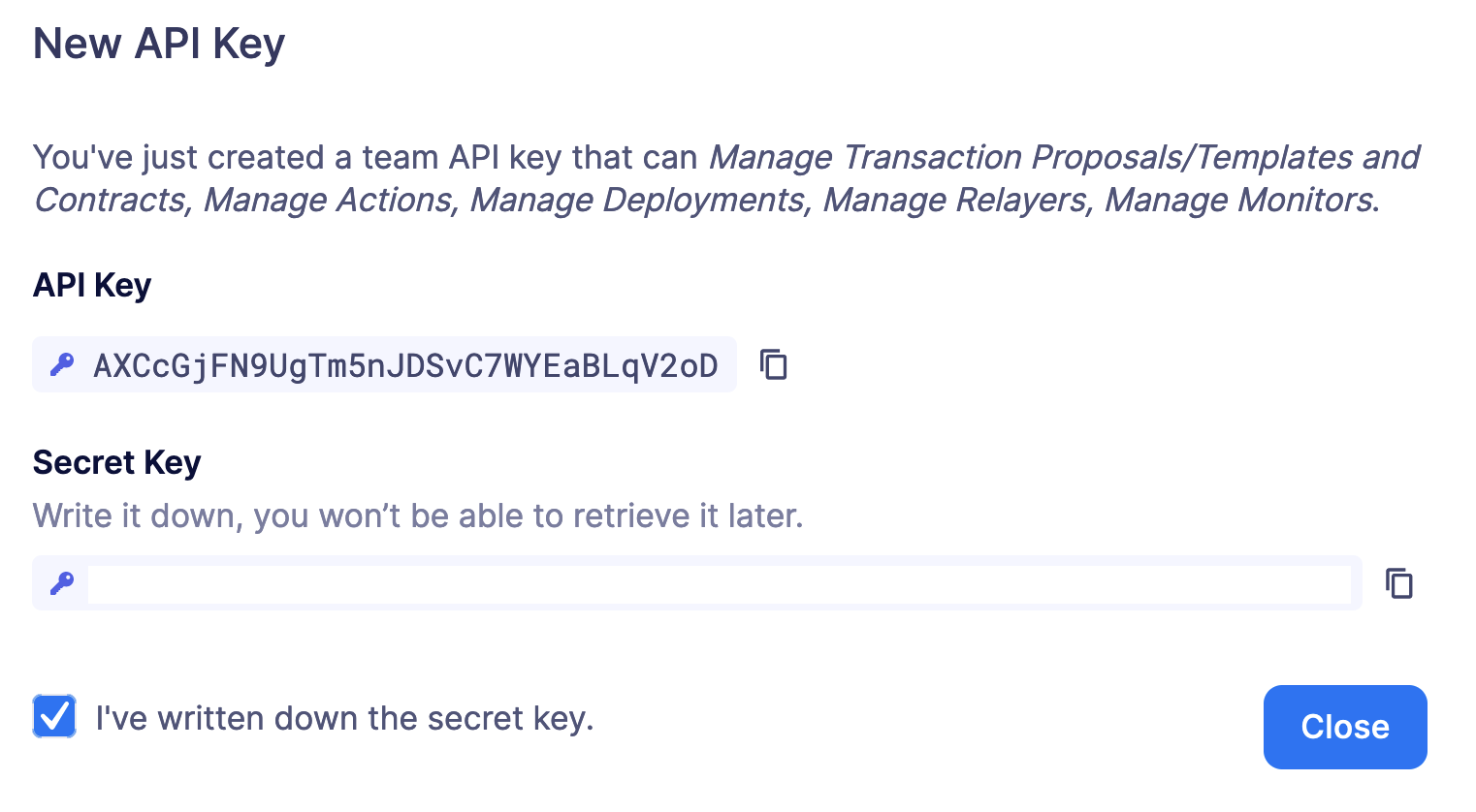 Manage Team API Key