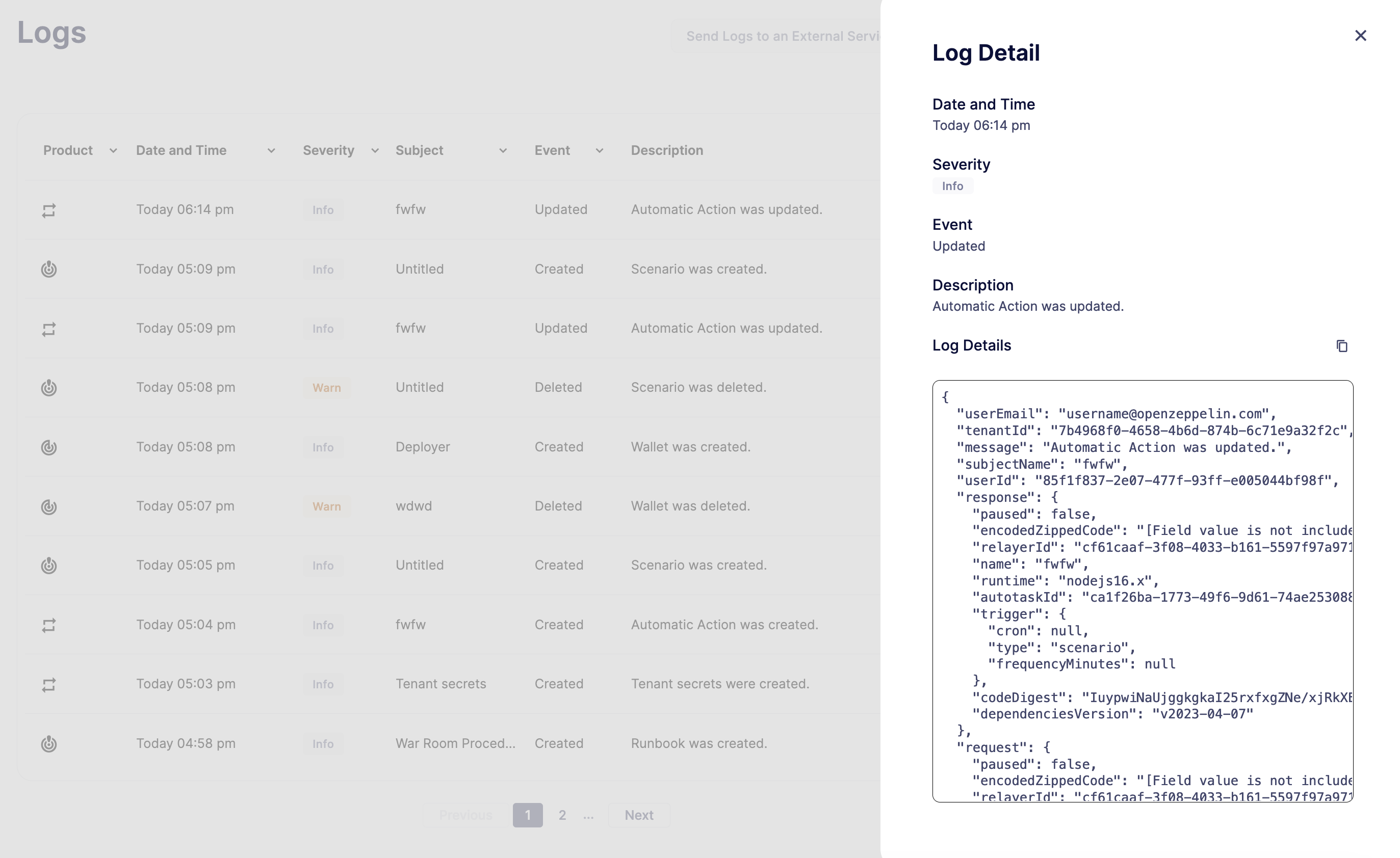 Logs Detailed View