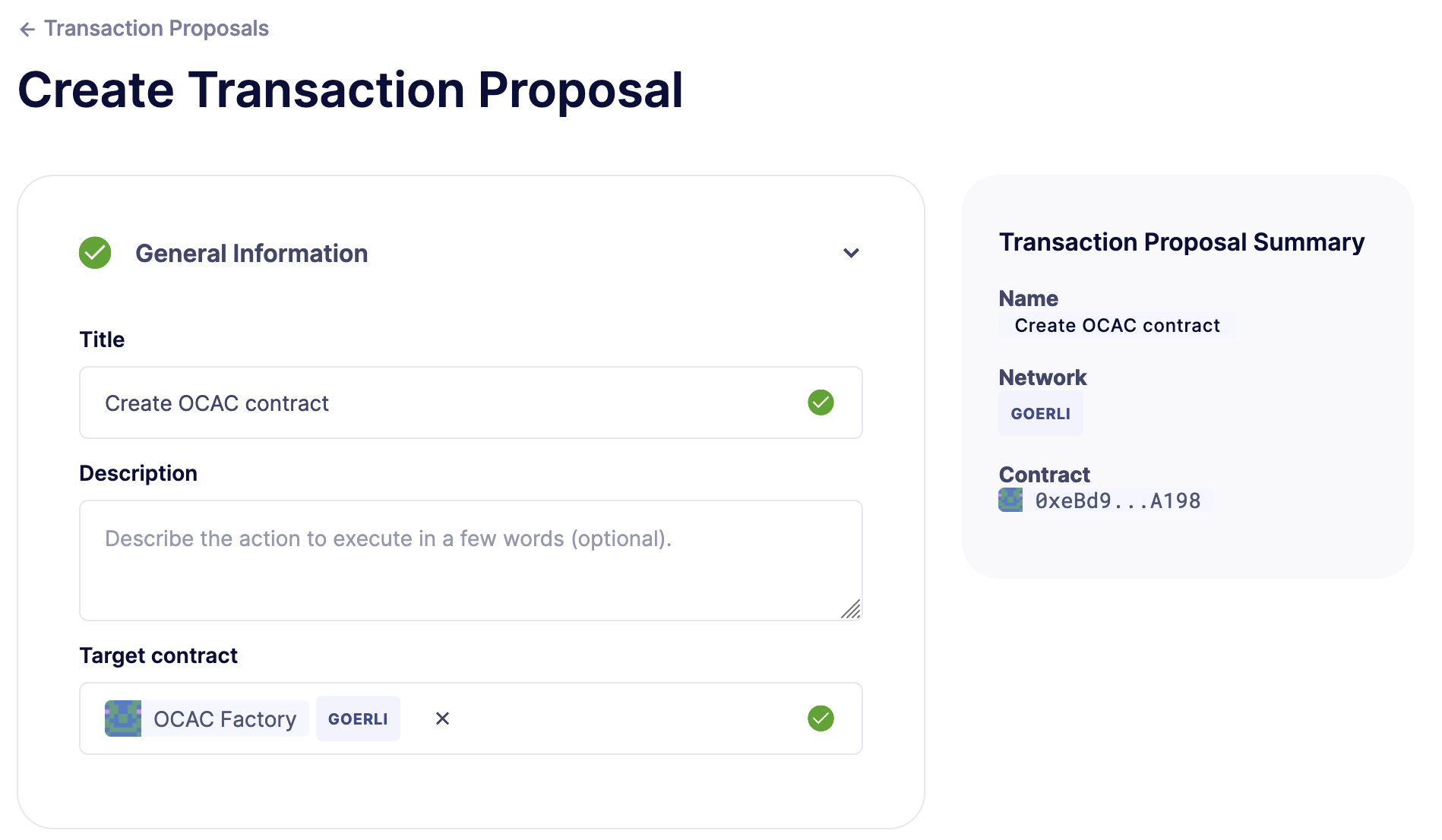 Transaction Proposal general information