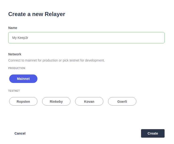 Creating a new Relayer in mainnet