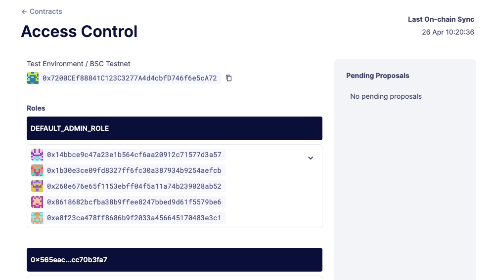 Access control contract page