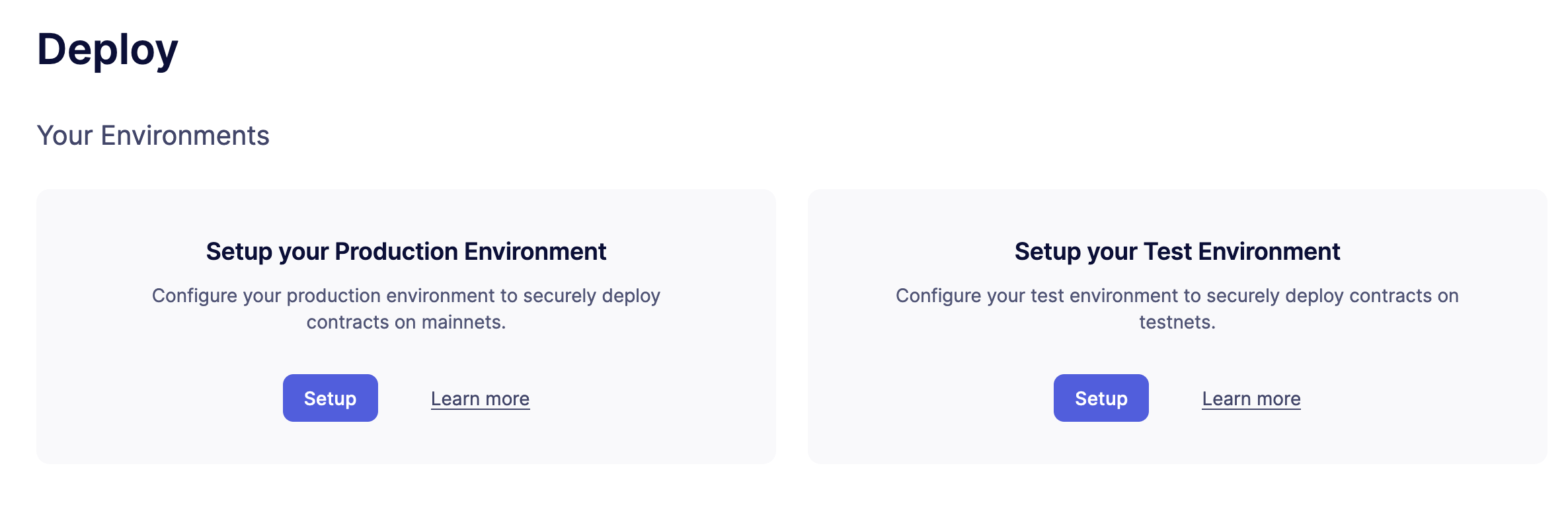 Deploy environments page